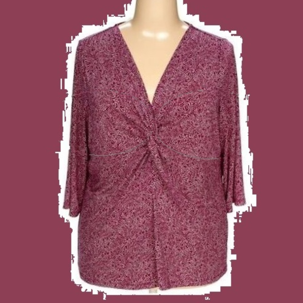 Slinky Jersey Knit Cross Twist Bodice Blouse